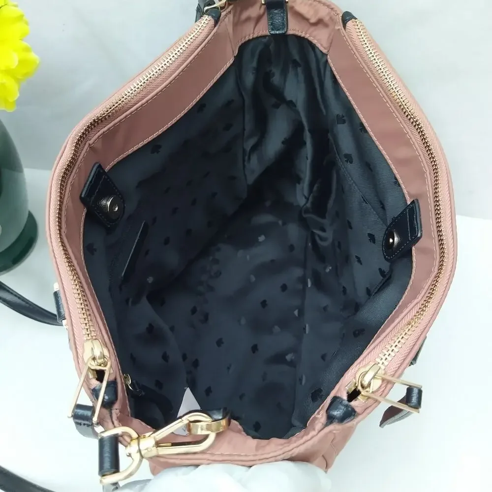 Kate Spade Dawn Sparrow Dusty Mauve Nylon Black Leather Satchel Shoulder Bag